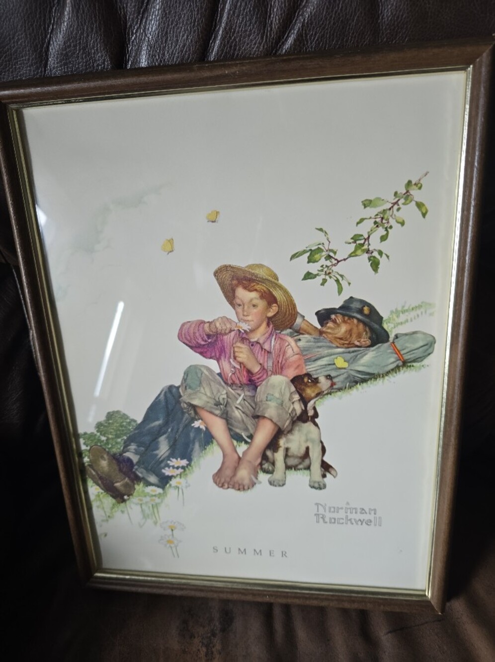 Norman Rockwell Pastel Summer Scene with Pink, Tan, Green and Blue